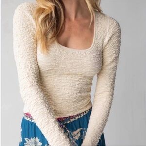 Natural Life Danielle Square Neck Top Blouse Sz L Cream L/S Boho Cottagecore